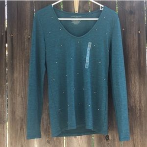 Teal Ann Taylor Rhinestone V-Neck NWT